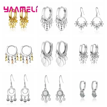 

Fast Delivery 925 Sterling Silver Drop Earrings For Women Fashion Korean Cubic Zirconia Earrings With Stars/Beads/Fish Pendant