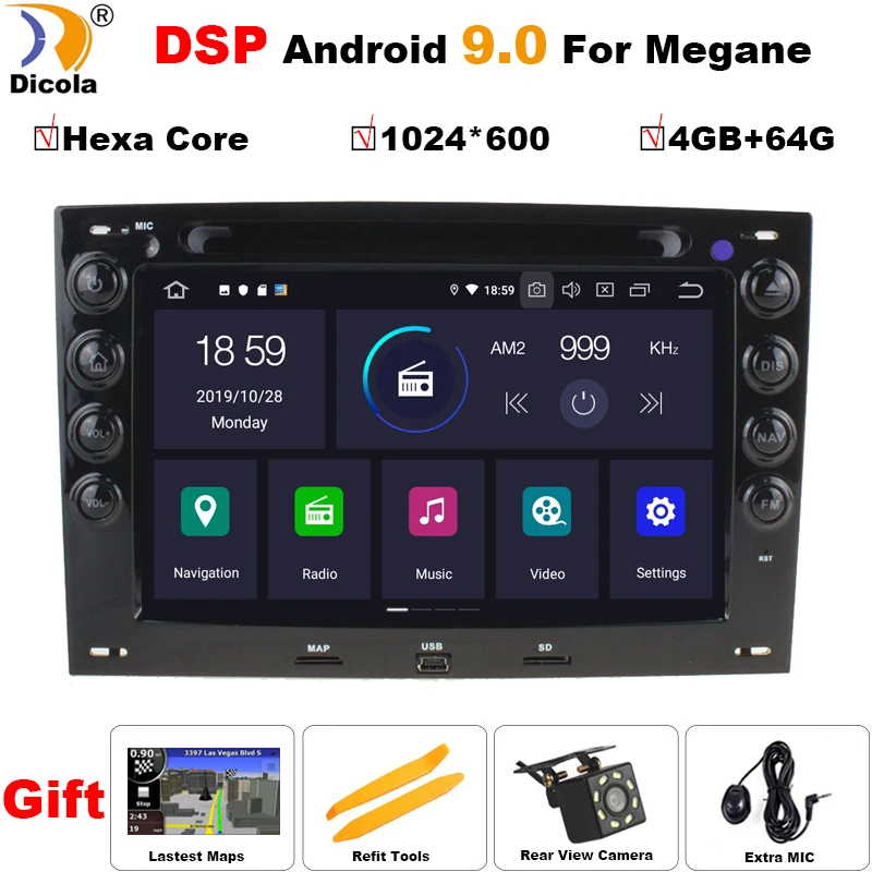 PX6 Hexa Core 4G+ 64G DSP ips 2 din Android 9 автомобильный dvd-плеер для Renault Megane 2003-2008 радио gps navi мультимедиа