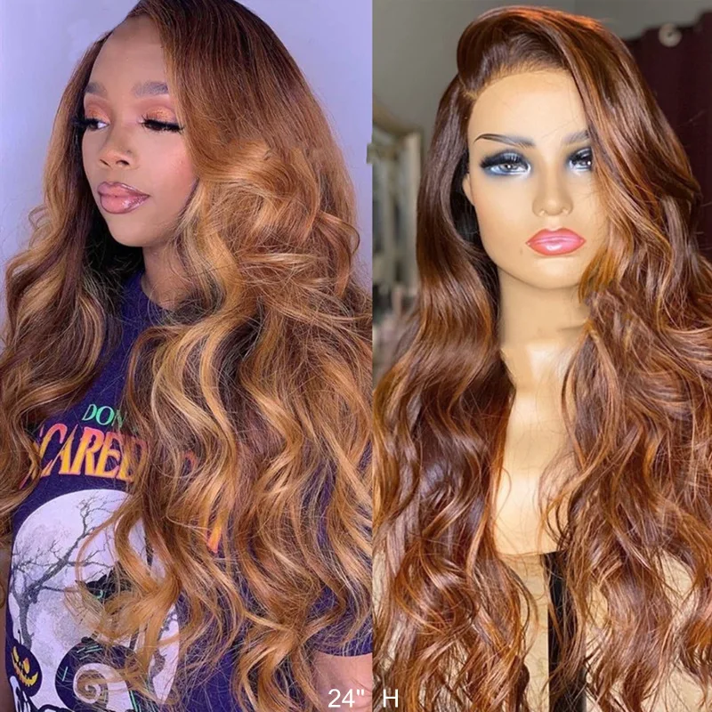 Ombre Highlight блонд волнистые 13х4 кружева фронта человеческих волос парики для черных