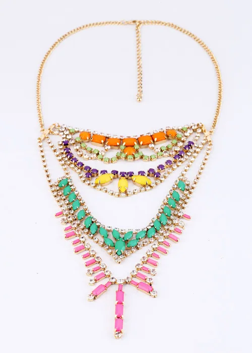 

Wish Cross Border Qingdao Europe And America xiang shi pin Wholesale Alloy Gemstone Multilayer Candy WOMEN'S Necklace Manufactur