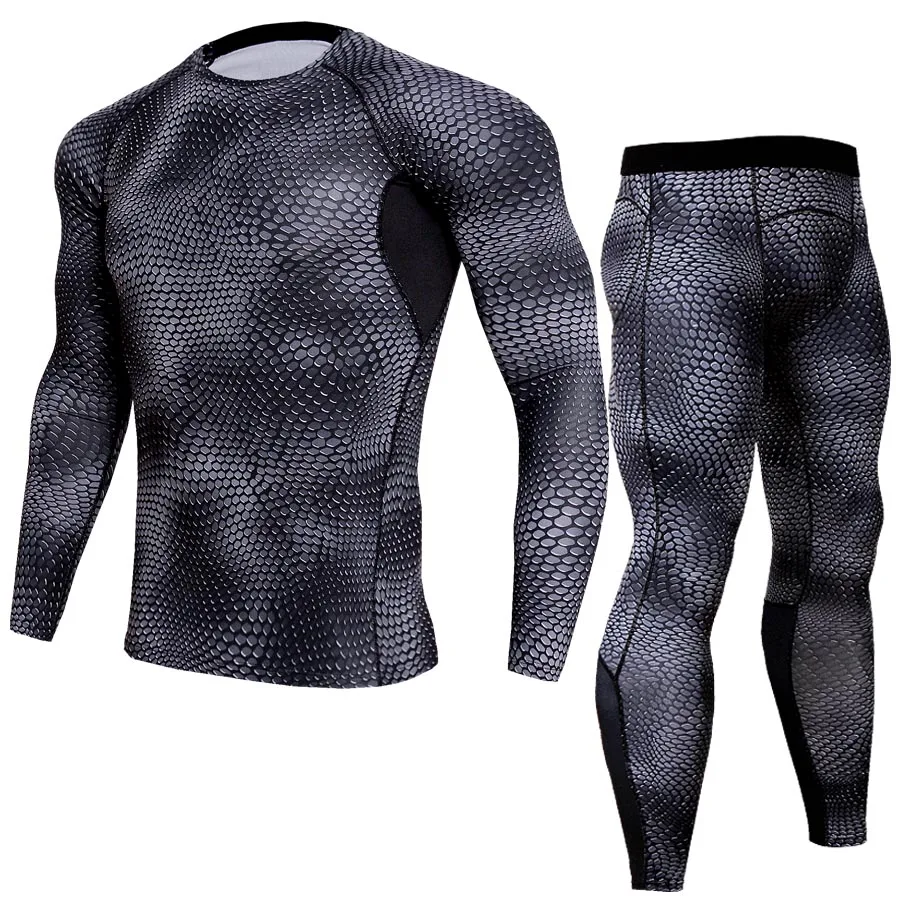 

New Quick-drying Snake Pattern Suit Men's Fitness Clothes Breathable Quick-drying Clothes Running Long-sleeved Tight Suit S-XXXL