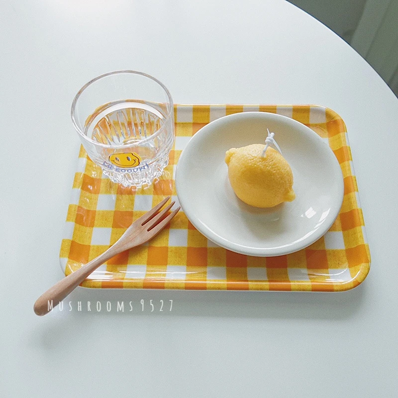 Lattice Tray Melamine Rectangular Plastic Cake Household Bread Meal Delivery Dinner Plate Korean Cute Yellow