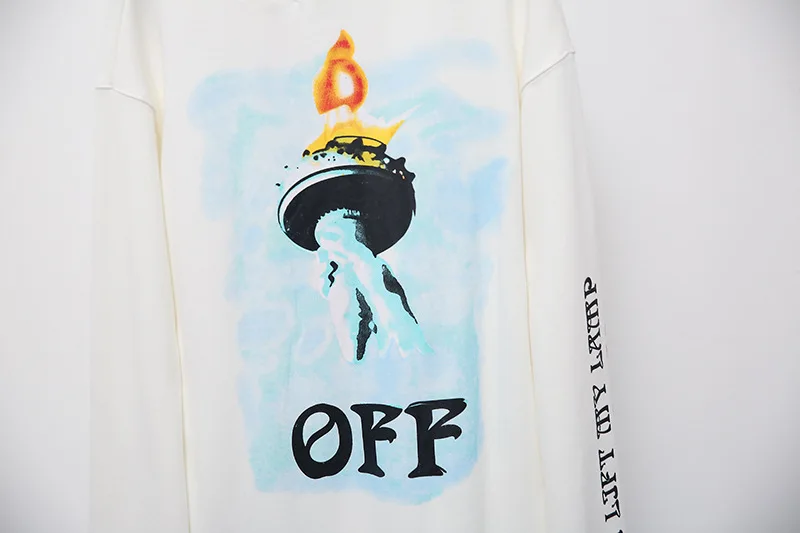 Классический OFF-WHITE статуя Liberty факел печати Толстовка уличная свободная хип хоп Женская Мужская Полная Толстовка