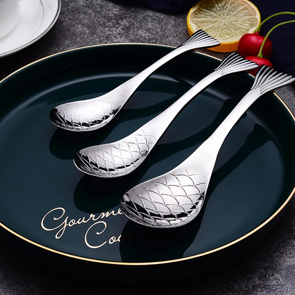 Flatware Coffee Tea Dessert Dinner Kitchen Stainless Steel Fish Shape Soup Spoon Drinking Tool Bar Accessories Multifunction