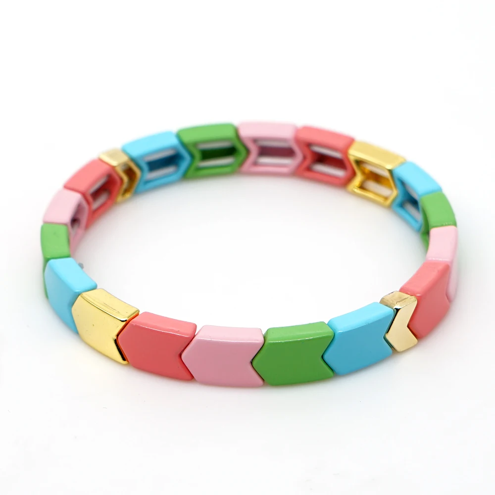 

Shinus Rainbow Bracelet For Women Pink Enamel Tile Bracelets Pulsera Mujer 2019 Colorful Boho Chic Summer Beach Fashion Jewelry