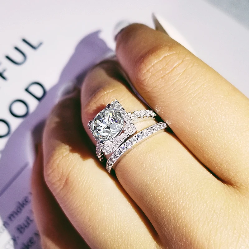 Conjunto de anillos de boda originales Plata de Ley 925 para mujer, joyería de compromiso, banda dedo grande, mayorista, mooso R4856| Anillos| AliExpress