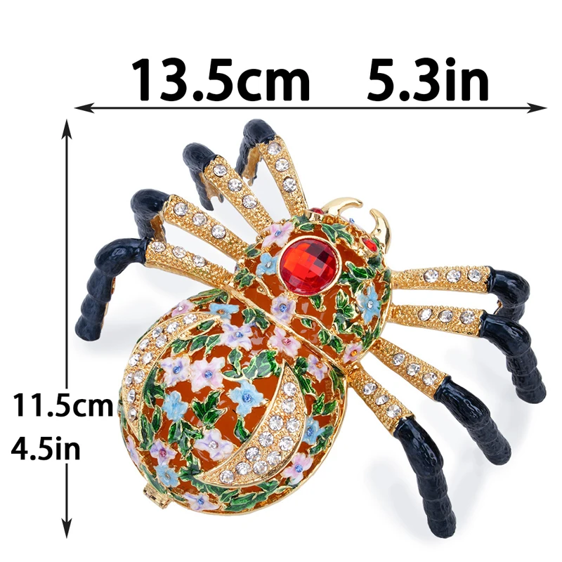 H&D Hand-painted Hinged Spider Trinket box With Crystals Enamel Animal Decor Aranchnid Figurine Collectible Jewelry Storage Gift