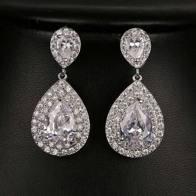 SoAyle роскошные двухслойные серьги Halo Micro Pave CZ имитация двойной капли Искрящиеся