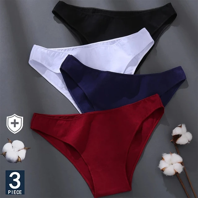 Cheap FINETOO 3PCS/Set M-XL Women's Cotton Thong Female Underpant