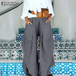 Плюс размер широкие брюки женские летние брюки 2019 ZANZEA с эластичной резинкой на поясе и на штанах женские передние карманы