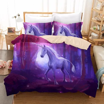 

Home Textile Cartoon Unicorn Bedding Sets Duvet Cover Cotton Pillowcase Sheet Linen Floral Print Bedclothes Queen King Size