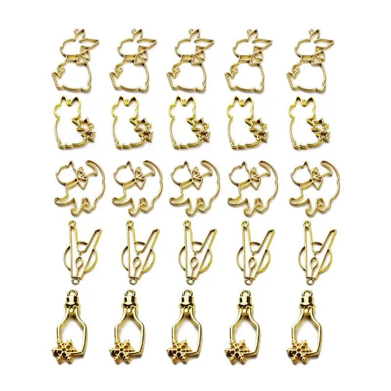 

5Pcs Cat Rabbit Bottle Resin Frame Pendant Open Bezel Setting Jewelry Making DIY Metal Frame Charms Jewelry Making Tools