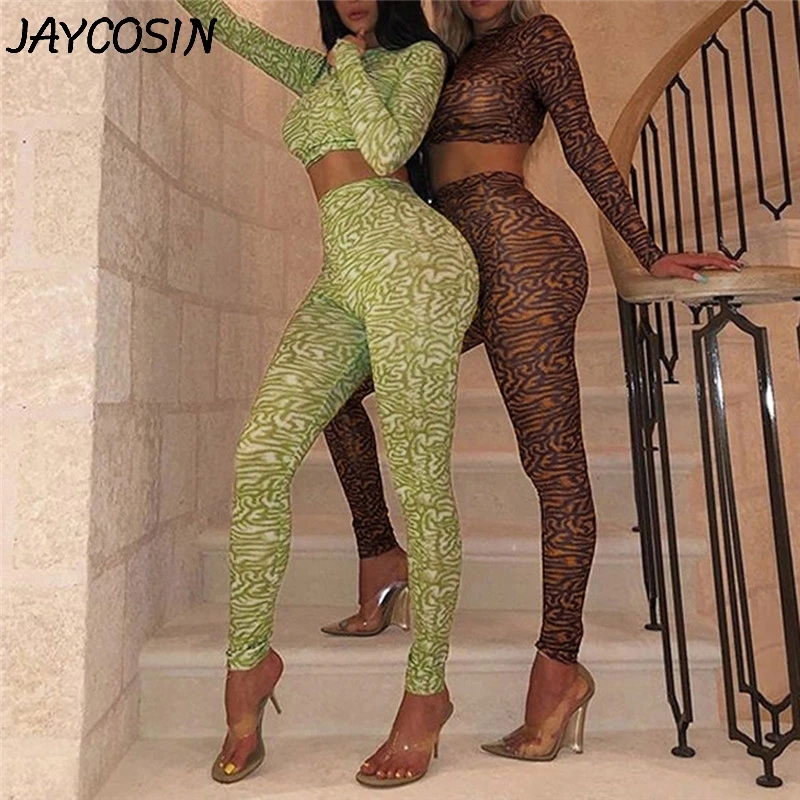 Соблазнительный женский костюм JAYCOSIN с длинным рукавом принтом круглым вырезом