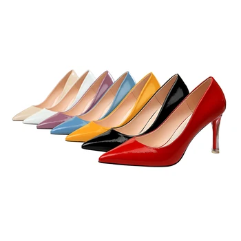 

Summer Sexy Stiletto Yellow Wedding shoes Pumps Concise Pointed Toe Blue High Heels Exquisite Party Lolita Shoes Escarpins 1729