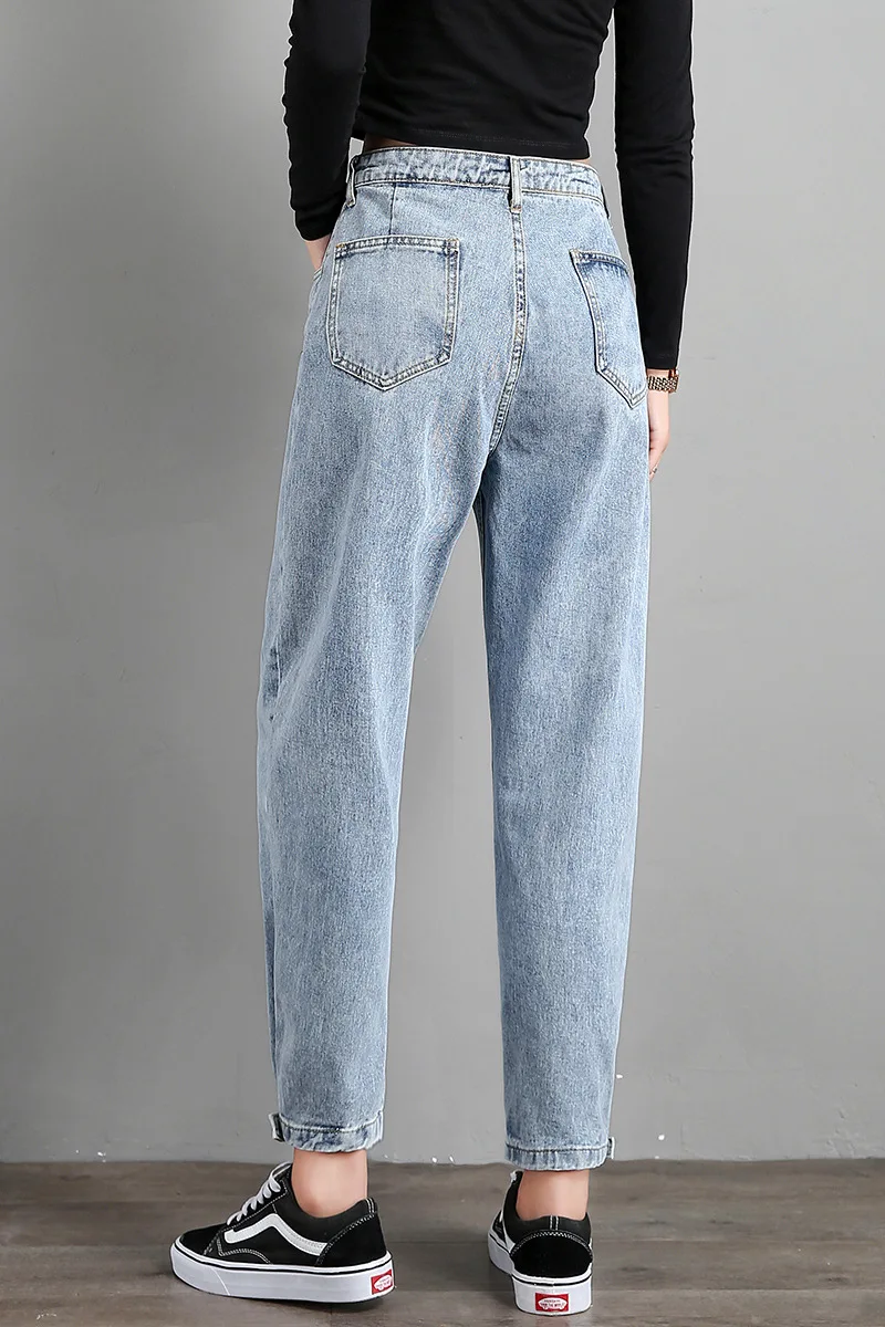 Новинка, узкие шаровары, винтажные джинсы с высокой талией, женские рваные джинсы бойфренда, женские свободные ковбойские джинсы, большие размеры