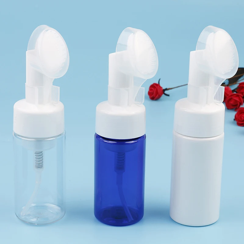 1pc Empty Bottle With Silicone Brush 100ml Foaming Pump Shower Gel Hand Cleaner Facial Washing Milk Soap Dispenser Bottle