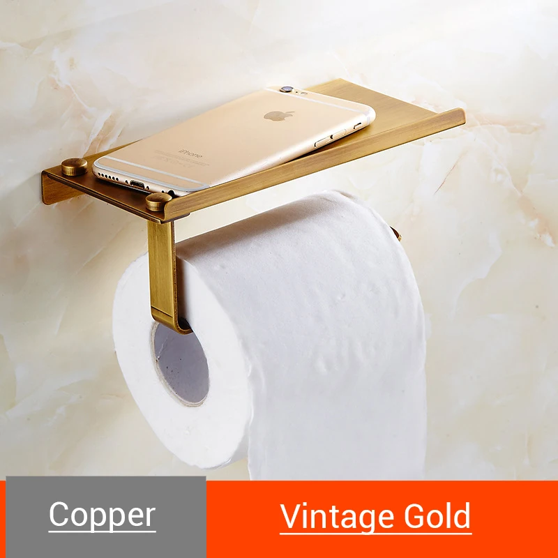 Vintage Gold Винтажный держатель для туалетной бумаги для ванной комнаты, держатель для туалетной бумаги, держатель для телефона, подставка для сотового телефона, медная стойка для салфеток из розового золота - Цвет: Vintage Gold