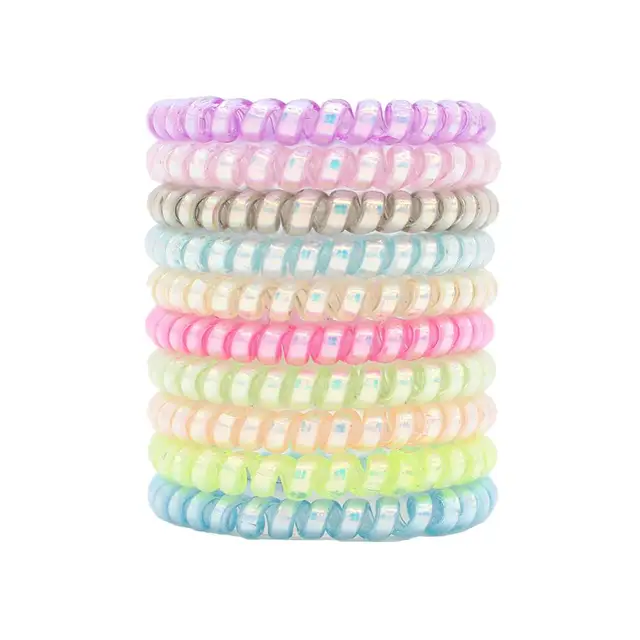 10pcs Top Fashion Ice Cream Colorful Spiral Spin Screw Telephone Wire Hair Ties Pearly Premium Plastic Rubbers Ponytails G