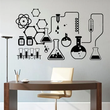 Wetenschapper Chemie School Sticker Wetenschap Chemische Lab Vinyl Muurstickers Kids Verwijderbare Home Decor Slaapkamer Decal Mural HY528