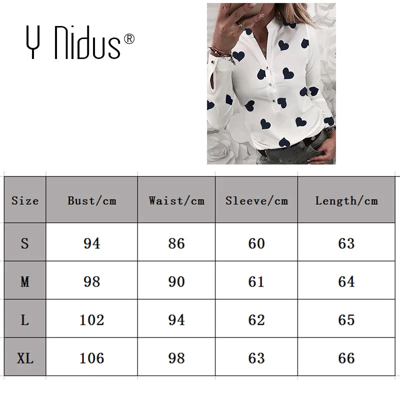  Blouse Women's Shirts Love Heart Print Shirt White Long Sleeve Blouses 2019 Deep V-Neck Tops Ladies