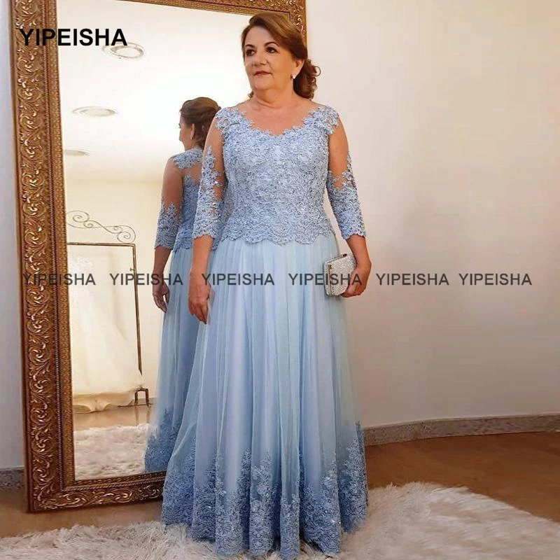 Yipeisha vestidos encaje para madre de vestido de noche Formal largo con mangas para mamá, vestido azul para invitados de boda|Vestidos para la madre de la novia| - AliExpress