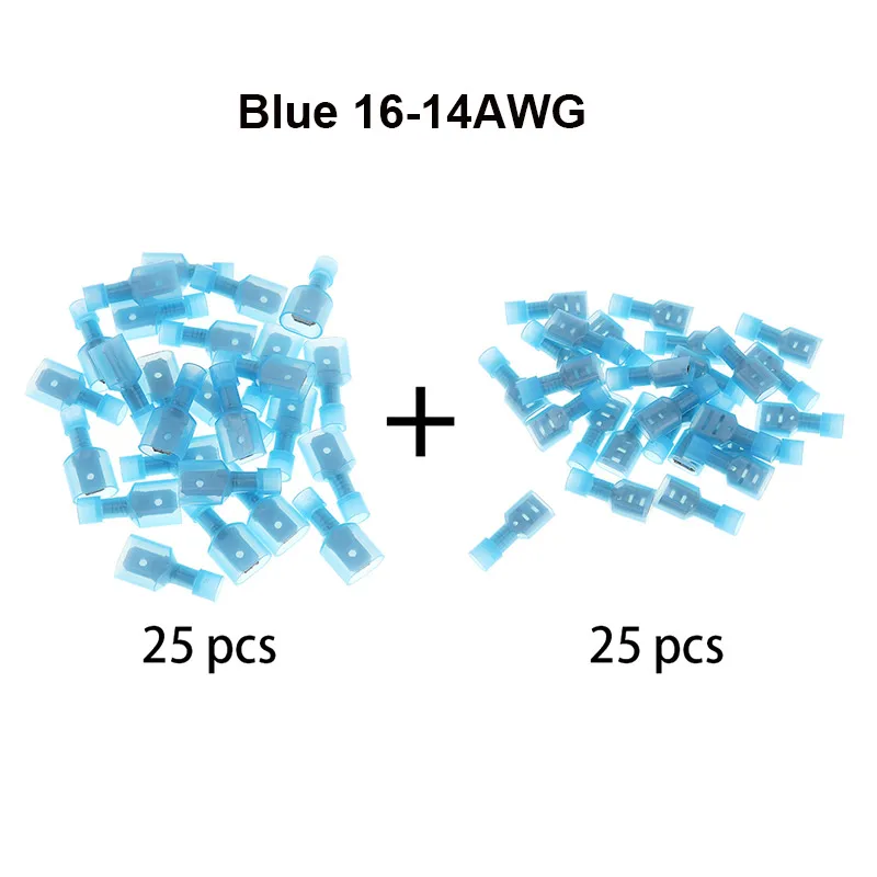 50 шт./лот мужской и женский терминатор набор электрических разъемов терминал 16-14AWG синий полностью изолированный провод Кабельный разъем - Цвет: Blue 16-14AWG