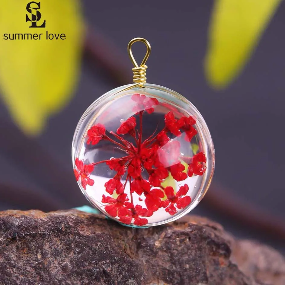 7pcs/ lot Cute Colors Dried Flowers Cabochon Glass Charm fit Necklace Earrings Pendant Charms For Jewelry Making DIY Accessories