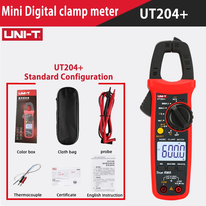 Pinza Amperimetrica Digital UNI-T UT-204A, ACDC 600V 600A Voltaje  Resistencia Capacitancia Frec Temperatura
