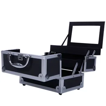 

Aluminum Makeup Artist Train Case Cosmetic Lockable Organizer Box Storage With Mirror