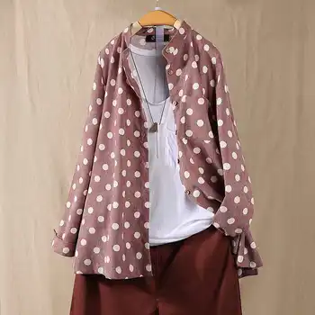 

2020 ZANZEA Spring Corduroy Shirt Vintage Polka Dot Tunic Tops Women Casual Lapel Long Sleeve Blouse Female Chemise Blusas Robe
