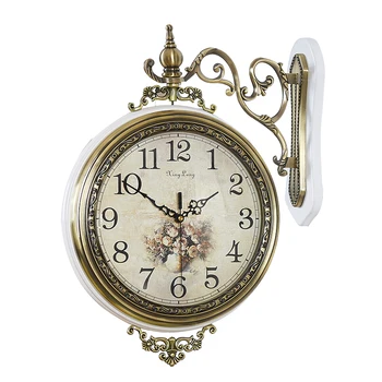 

European Double Wall Clock Creative Fashion Living Room Quartz Clock Mute American Double Wood Clocks Home Decor B50