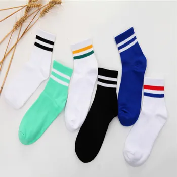 

2020 fashionable Japanese and Korean unisex sports socks, middle tube students, college style, two bars, cotton striped socks