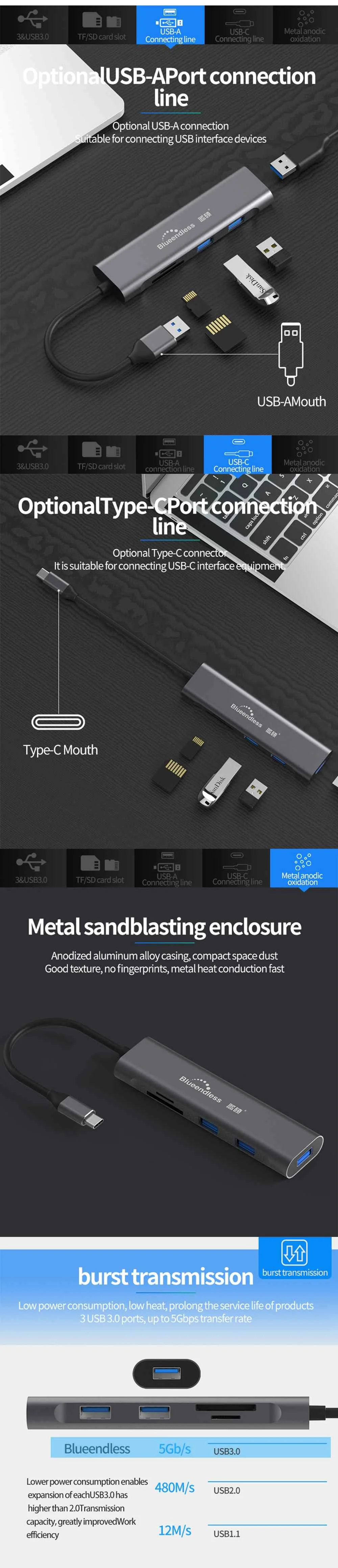 Blueendless usb type C HC501/HU501 разветвитель 5 портов usb type-C концентратор Мульти USB 3,0 HDMI адаптер для ноутбука Pro Аксессуары usb-хаб