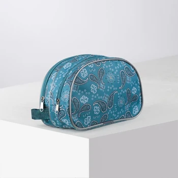 

Travel cosmetic bag, 2 sections with zippers, with a handle, turquoise color