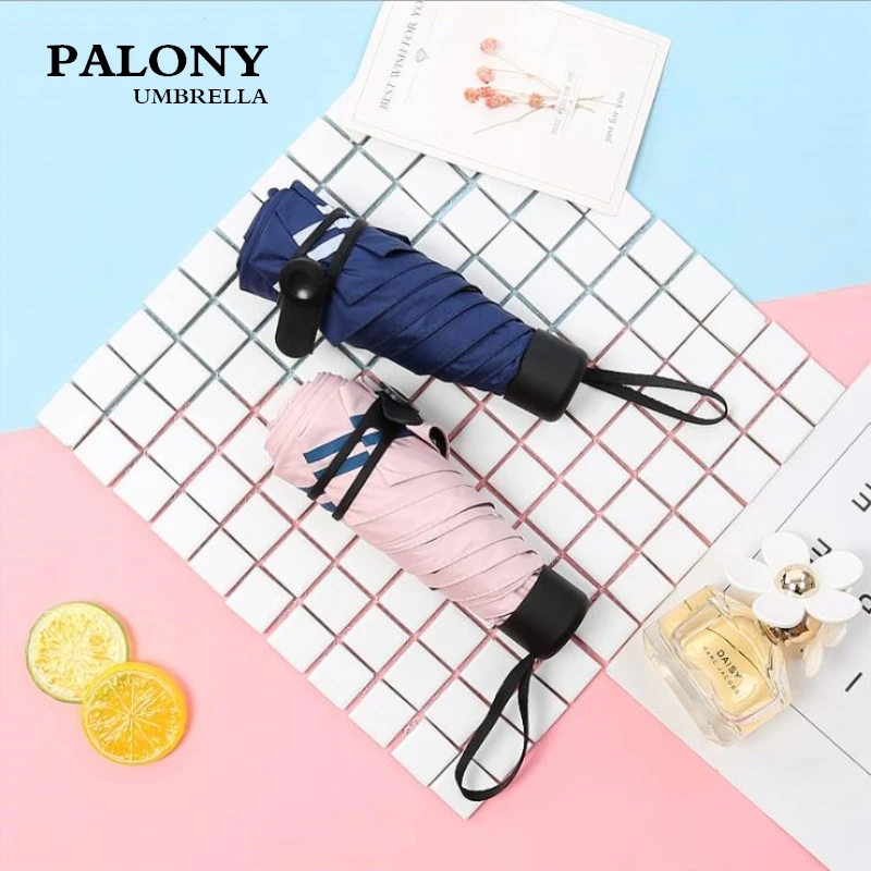 

Palony The women's mini ultra-small sunny or rainy five fold umbrella ， the stripe style umbrella convenient to carry.