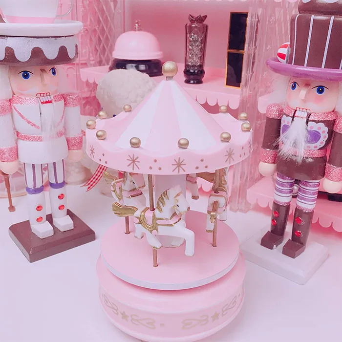 Creative Interesting Wooden Merry-Go-Round Carousel Music Box Exquisite Handcraft Music Box Children Kids Birthday Gift