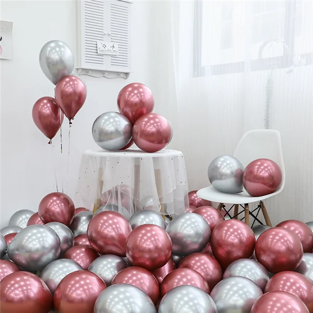 10 шт. 12 дюймов металлические латексные шары с жемчугом толстые Хромированные Металлические цвета надувные шары для свадьбы, дня рождения, вечеринки, украшения для взрослых - Цвет: 5Silver 5Rose