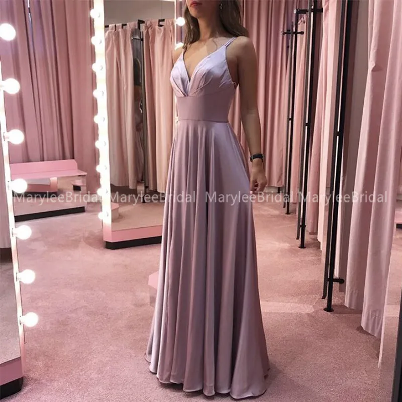 Simple A-line Satin Prom Dress Spaghetti Straps Rose Pink Long For Women Party Floor Length Cheapest Evening Gowns | Свадьбы и