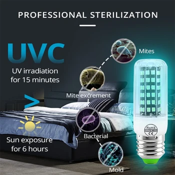 

E14 E27 LED UV Desinfection Lamp Led Germicidal Light UVC Lamp Sterilizer GU10 LED Ultraviolet Light Bulb 72/112 leds 220/110V
