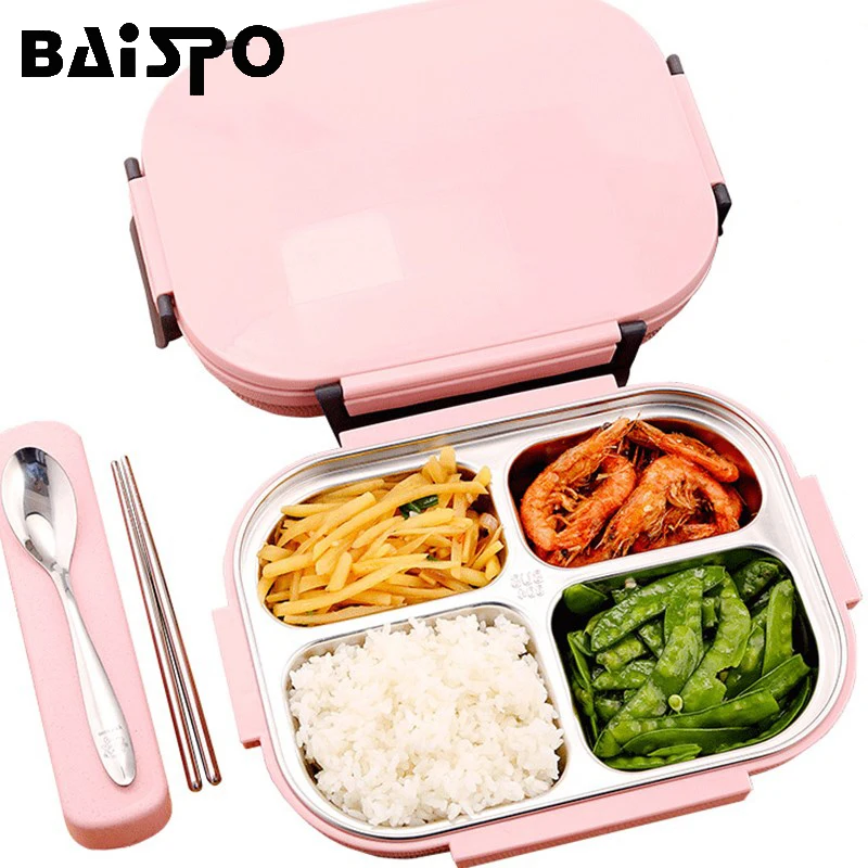 

Baispo 304Stainless Steel Lunch Box Portable Bento Box With Tableware Thermal Lunchbox Food Storage Container Adult Students