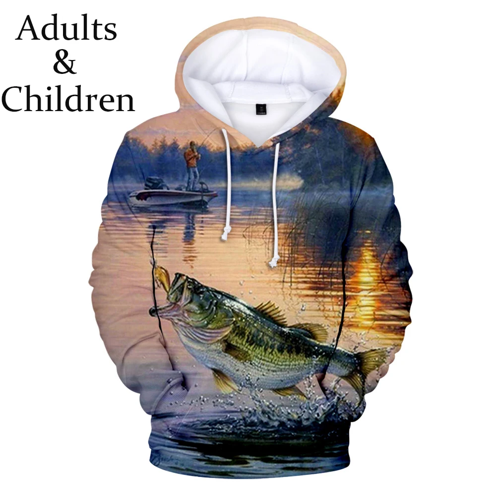 Удобные пуловеры для мальчиков и девочек на осень и зиму с 3D-принтом рыбацких пейзажей; модная детская толстовка для мальчиков и девочек