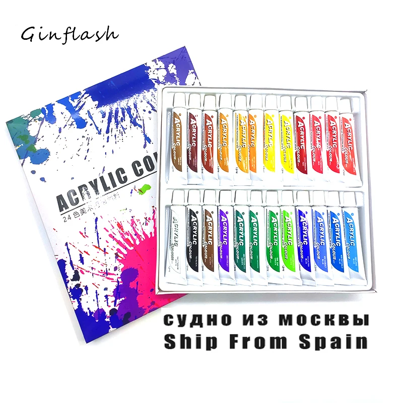 24Colors 12ML /Tube Acrylic Paint set wall painting color Art Painting paint fabric Drawing set (no brush palette ) 6colours professional acrylic paint 50ml one bottle drawing painting pigment hand painted wall paint for artist diy