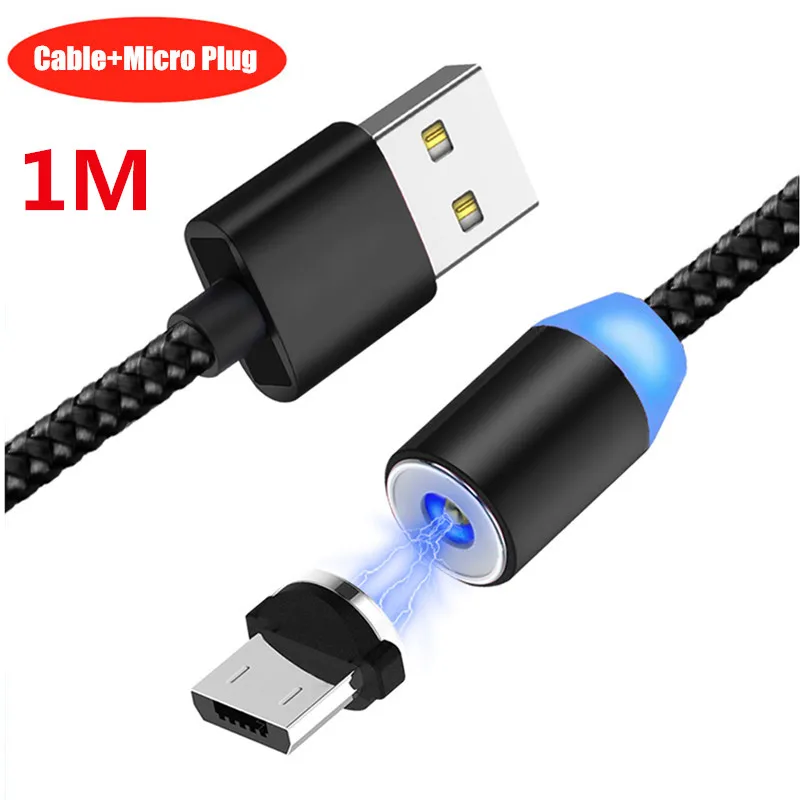Магнитный кабель Micro USB NiSi 1 м 2 м для Xiaomi samsung Galaxy Note6/5/4/3/J3/J5/J7/A3/A5/A7 LG светодиодный магнитный кабель для быстрой зарядки - Цвет: 1M Black Micro Cable
