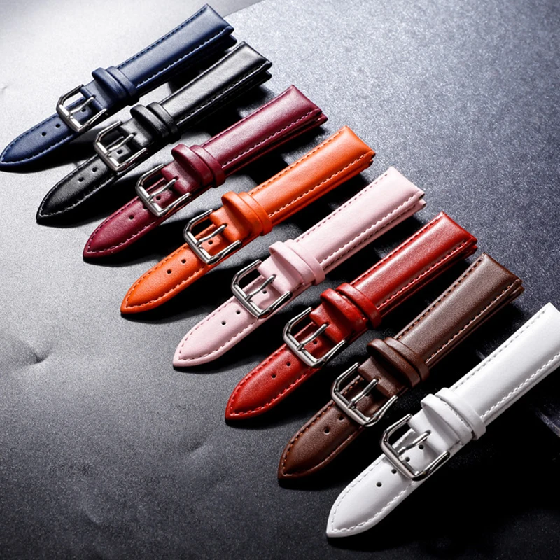 

Leather Strap 12/14/16/18/19/20/21/22/24mm, Soft Material WatchBand,Wrist Watch Bands With Silver Color Stainless Steel Buckle