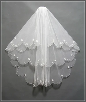 

Simple Short Tulle Wedding Veil with comb handmade beaded White Ivory Bridal Veil for Mariage Wedding Accessories