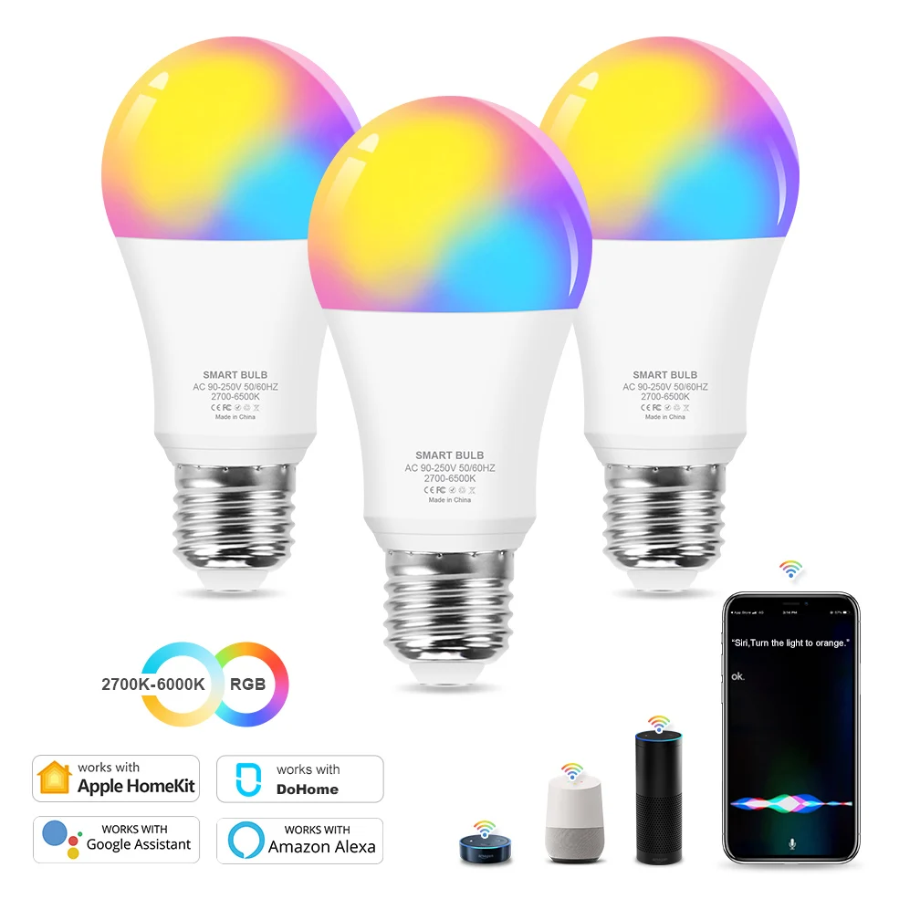 

Wifi Smart Light Bulb 15W E27 Color Changing Hue Light RGB CW LED Bulb Dimmable Compatible Amazon Alexa / Google / Apple HomeKit