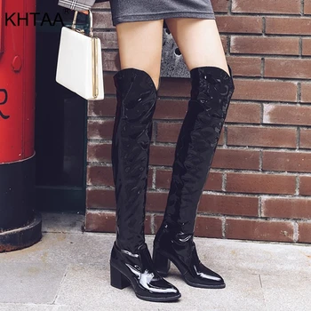

Women Thigh High Plus Size Boots Over The Knee Slip On Solid High Heel Ladies Shoes Platform Sexy Snake Pointed Female Footwear