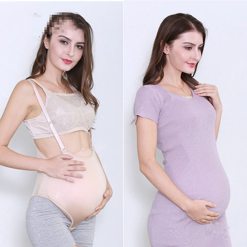 Силиконовые живота Поддельные животик комбинезоны женщина беременных Опора 7-8 месяцев синтетические кожаные топы