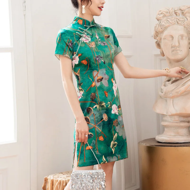 

2019 Summer New Style Women's Vintage Printed Improved Daily Life Short New Young Cheongsam 19263