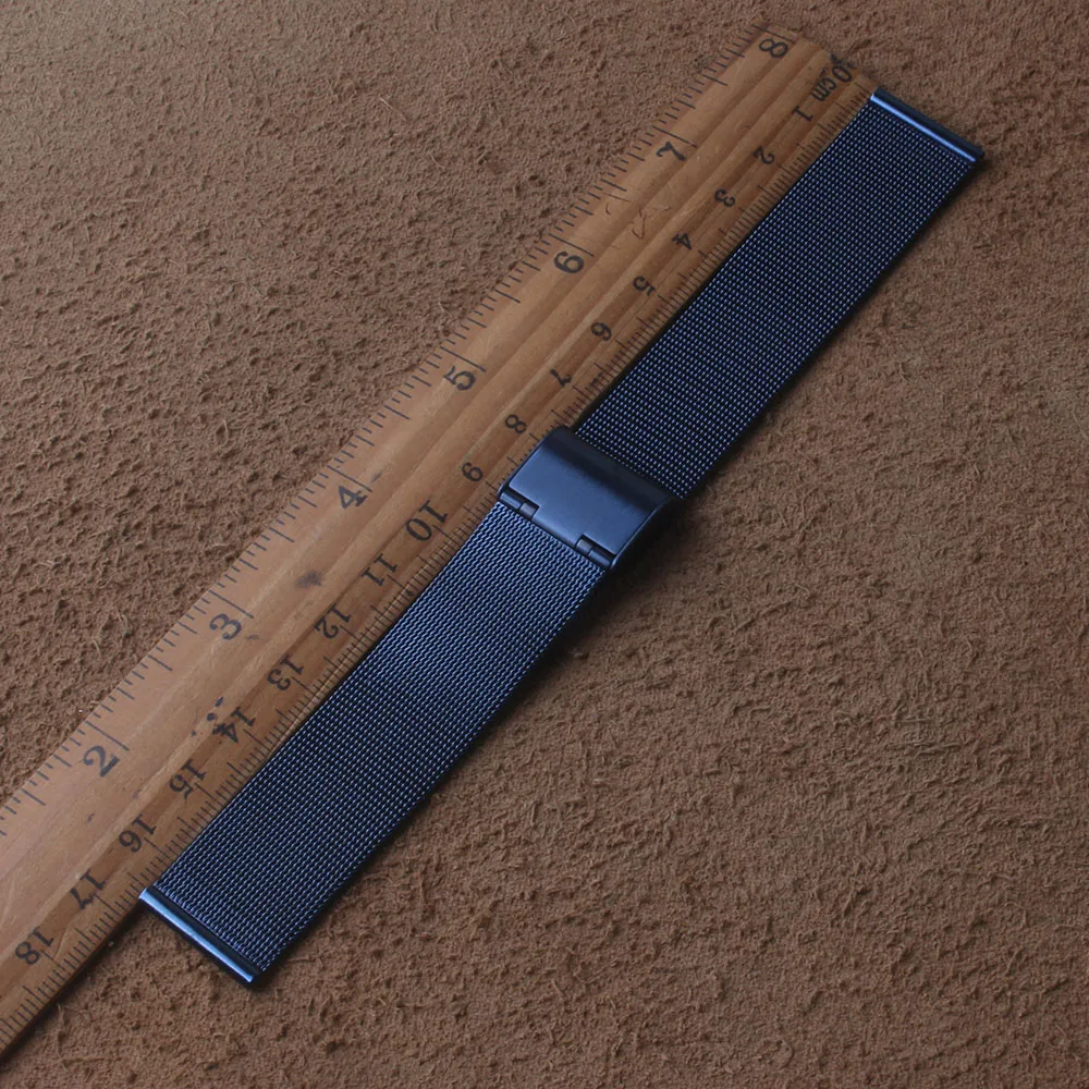 Миланская сетка 14 мм 16 мм 18 мм 20 мм 22 мм 24 мм синий ремешок из нержавеющей стали тонкий 0,4 мм металлический ремешок для часов новые браслеты